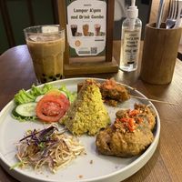 Vegan rendang plate (very spicy) with boba max (delicious)  at Burgreens - Menteng in Jakarta