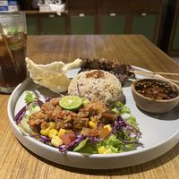 Satay plate (prefer the rendang) with spice cola  at Burgreens - Menteng in Jakarta