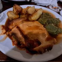 Chickpeas pie, roasted potatoes, mashed peas at The Fat Cat in Sheffield