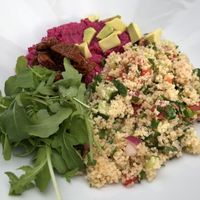Couscous Salat mit Rote Beete Hummus und Avocado at Cukru Cafe in Jelenia Gora