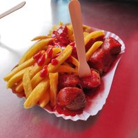 Vegan Currywurst with French Fries at Curry 36 in Berlin