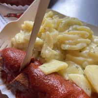 Vegan Currywurst with potato salad   at Curry 36 in Berlin