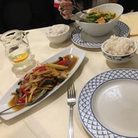 Green tofu curry & stir fried tofu dish  at Rim Nam Thai in Hebden Bridge