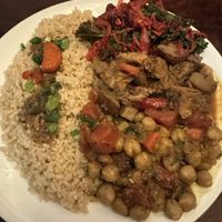 Kale salad, jamaican jerk and chana masala  at Good Karma Artisan Ales & Cafe in San Jose