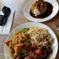 Vietnamese bun, yellow curry and Jamaican jerky at Good Karma Artisan Ales & Cafe in San Jose
