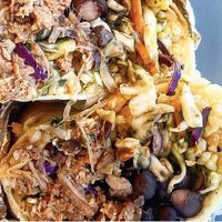 Pulled “pork” burrito at Good Karma Artisan Ales & Cafe in San Jose