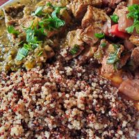 Chile Verde, jerk chicken and quinoa at Good Karma Artisan Ales & Cafe in San Jose
