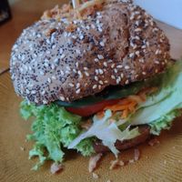 Spicy Indonesian Burger (the bun is hiding a STACK of spicy jackfruit) at Lust in Groningen