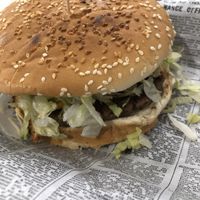 Impossible burger with a spicy “in-n-out style” sauce  at Pancho's Vegan Tacos - Fort Apache in Las Vegas