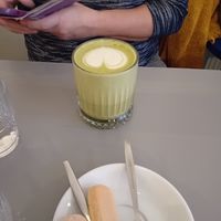 Matcha latte with oat milk at Haley's Comet Breakfast Club in The Hague