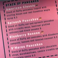 Spinach pancake, menu description at Haley's Comet Breakfast Club in The Hague