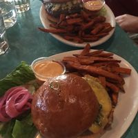 SoCal veggie burger (nearest to camera) and one of the meaty options in the back :) at Cyclops in Seattle