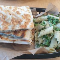 Spinach+Fetta gozleme with a side of mint pea pistachio pasta salad (refreshing and delicious!) $14.00 at Kevabs in Brunswick