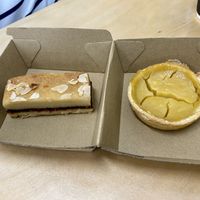 Raspberry frangipani (GF) and Portuguese tart   at Kevabs in Brunswick