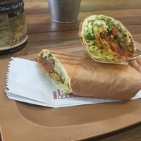 Yummy ‘kevab’ - $13 + $1 extra for each topping (e.g. tabbouleh) - I like the garlic and chilli sauces at Kevabs in Brunswick