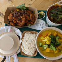 Spicy Cha Cha, Bun Hue, Golden Thai Vegetables at Vegetarian House in San Jose
