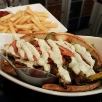 the gyros with a side of fries, game changer! at Vegetarian House in San Jose