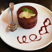 Chocolate raspberry ganache at Vegetarian House in San Jose