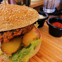The Dutch Weer Burger with ketchup and vegan weed sauce! at De Governeur in Willemstad