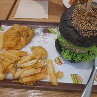 Hericum burger with fries and pumpkin wedges at Green Ba - Somerset in Central Singapore