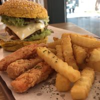 Turmeric burger /home made patty/sweet potatoe/ French fries  at Green Ba - Somerset in Central Singapore