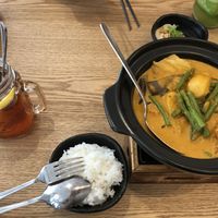 Curry with rice lunch set include lemon tea, dumplings and fruits  at Green Ba - Somerset in Central Singapore