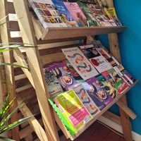 Inside the cafe are Flyer and booklets for vegan information and recipes at Catchacarrot Vegan in Ardfern