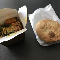 Salad and mushroom and cheese pie (both vegan) at Claudes Kitchen in Christchurch