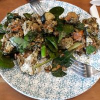 Pumpkin, cauliflower, potato, spinach salad with basil and pumpkin seeds at Claudes Kitchen in Christchurch