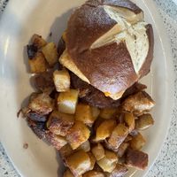 Vegan breakfast sandwich with impossible sausage and Just Egg  at The Lindenhurst Diner in Lindenhurst