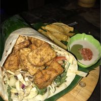 Tempeh burrito! Huge portion and delicious sauce on side at Mama's Garden - Maybe closed in 