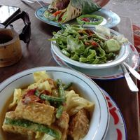 Tempe & veggie curry (rice not pictured), spinach noodle soup at Mama's Garden - Maybe closed in 
