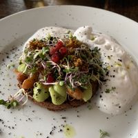 Chickpea steak with coconut milk and herb oil  at Under Sejlet in Aabenraa