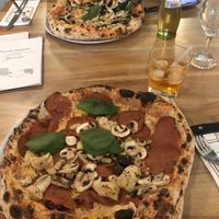 Vegan pizza with salami, mushrooms, artichokes, olives and cheese at Pizzeria Trattoria Sorrentino in Cologne