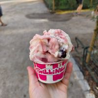 Cherry ice cream and blueberry and lavender sorbet at StikkiNikki - Drottninggatan in Stockholm
