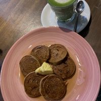 vegan pancakes with maple syrup  at Eqvilibrivm Cafe in Barcelona