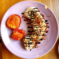 Buckwheat pancakes with cream cheese at Eqvilibrivm Cafe in Barcelona