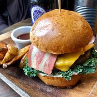 Burger and Chips  at Eqvilibrivm Cafe in Barcelona