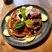 Chocolate banana pancakes at Eqvilibrivm Cafe in Barcelona