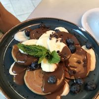 Banana chocolate pancakes   at Eqvilibrivm Cafe in Barcelona