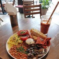 English breakfast for €17, delicious and best vegan bacon I've ever had at Eqvilibrivm Cafe in Barcelona