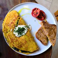 Delicious and filling chickpea omelette at Eqvilibrivm Cafe in Barcelona