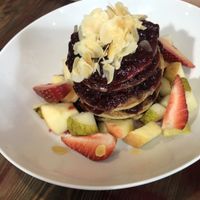 Buckwheat Pancake with fruit at Eqvilibrivm Cafe in Barcelona