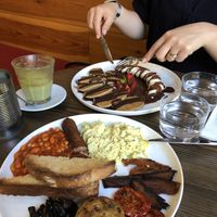 Full English breakfast and Choco Banana Pancakes 😍 at Eqvilibrivm Cafe in Barcelona