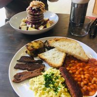 Cooked breakfast & pancakes   at Eqvilibrivm Cafe in Barcelona