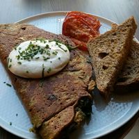 Chickpea pancake at Eqvilibrivm Cafe in Barcelona