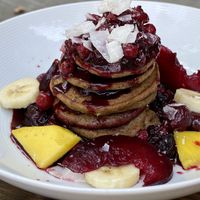 Mixed berries pancakes at Eqvilibrivm Cafe in Barcelona