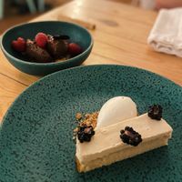 Lemon cheesecake and chocolate mousse. The cheesecake was perfect. The chocolate mousse was not my thing, a bit too raw and bitter for me personally .  at Pisco in Vila Do Bispo