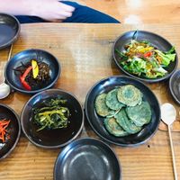 Side dishes. Got spicy kohlrabi pickle instead of kimchi.  at Babiboyak in Jeju