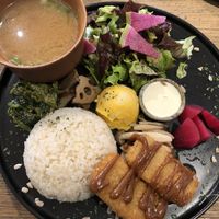 Miso Katsu plate at Mumokuteki Vegan Cafe in Kyoto